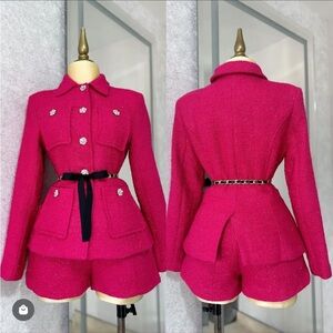 Fuchsia Tweed Stylish and Elegant Two Piece Set